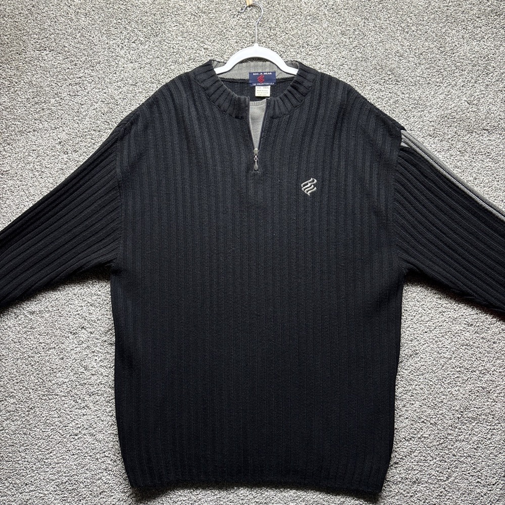 Roc A Wear The Collection USA Mens 3XL/XXXL Ribbed Knit 1/4 Zip Pullover VINTAGE
